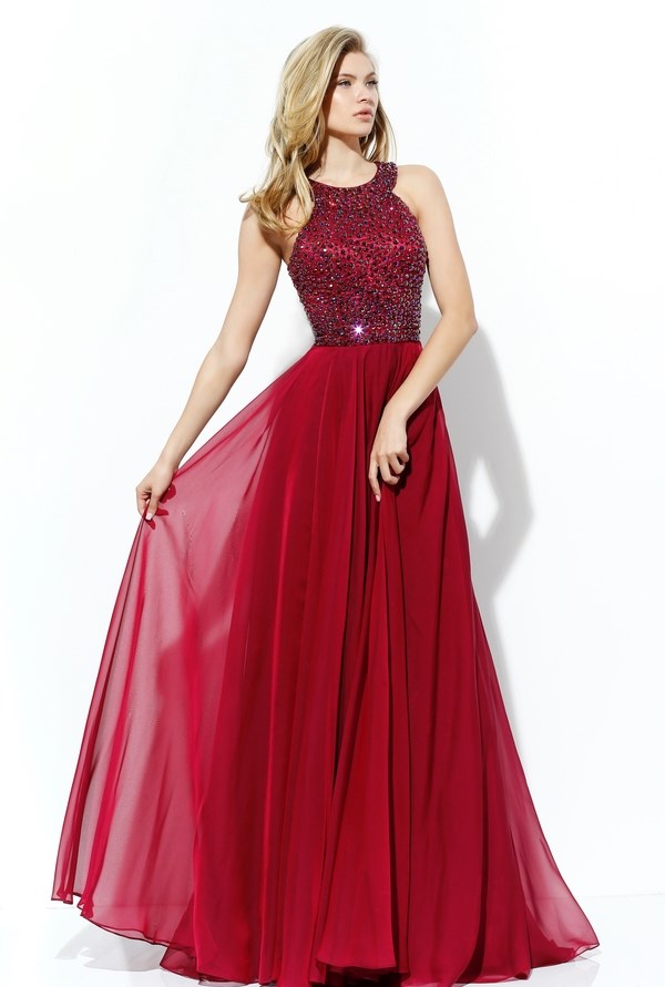 Bejewelled Chiffon Racer Gown Wine – Haute on High