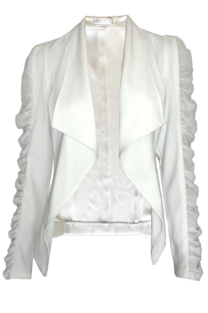 Waterfall Collar Sheer Panel Blazer White