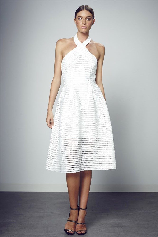 Crossover Fit and Flare Dress White