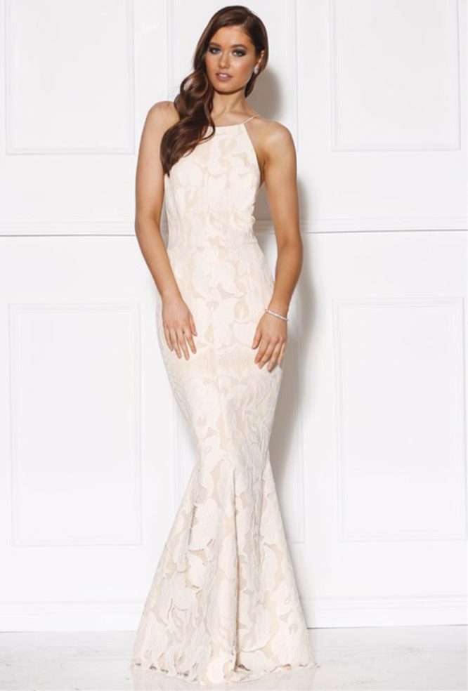 Backless Scalloped Lace Gown Ivory