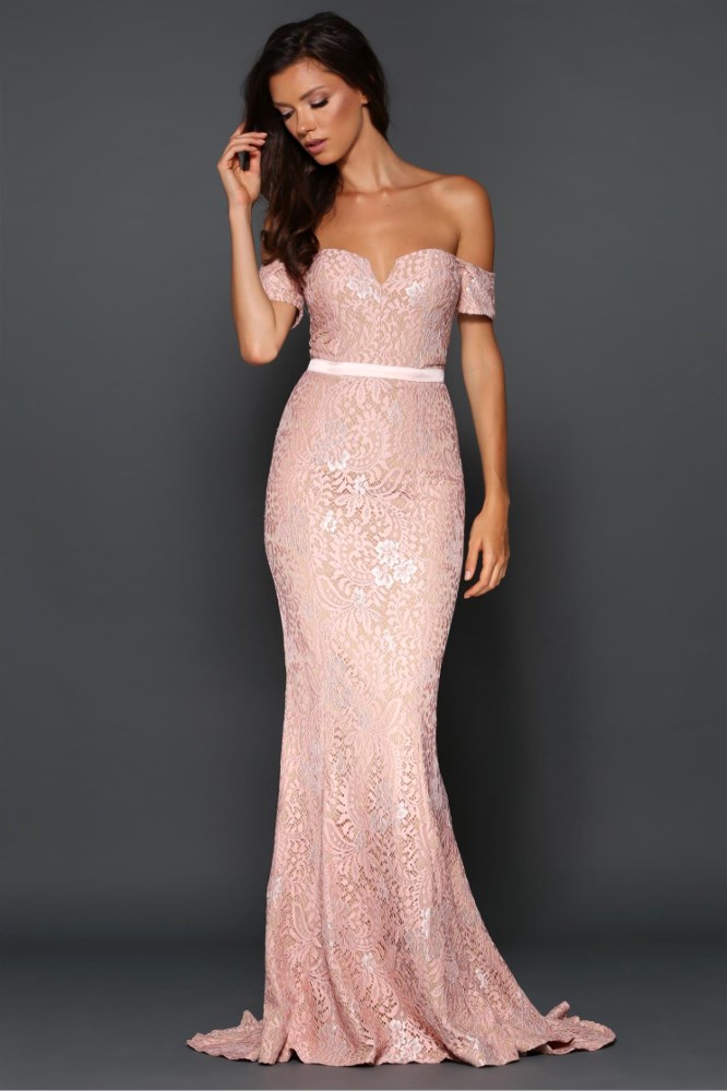 off shoulder lace gown