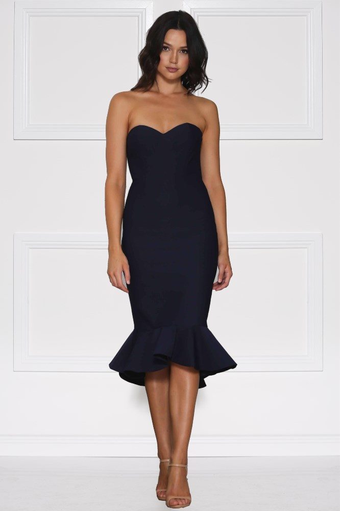 navy high neck prom dress