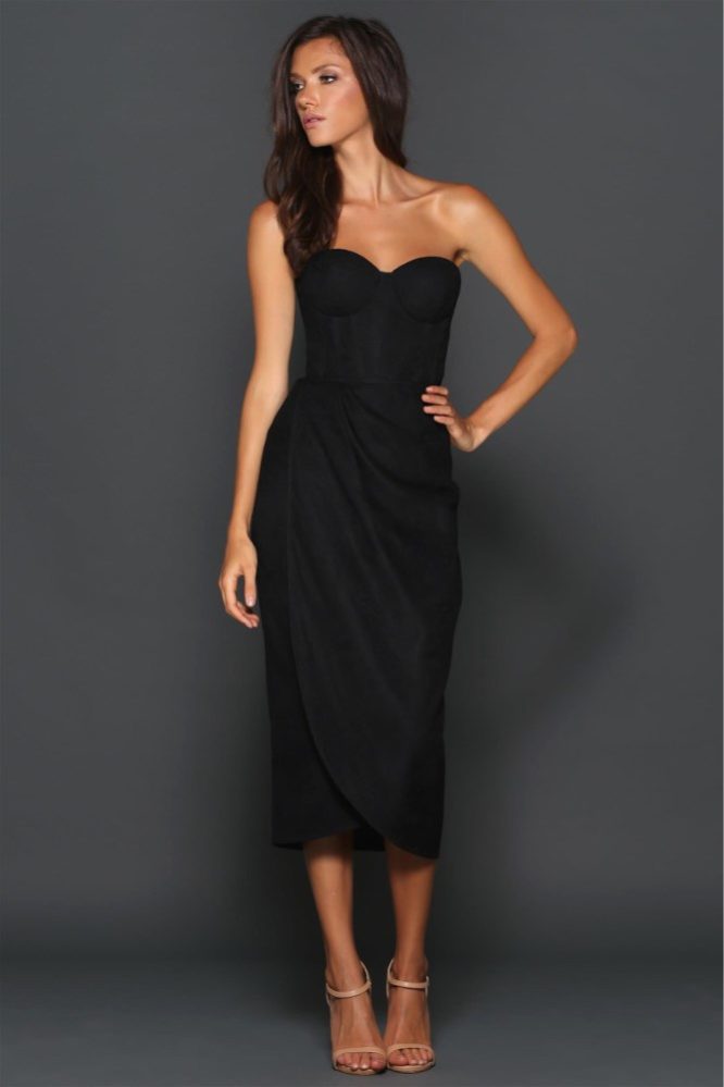 Bustier Lace Drape Dress Black