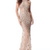 3D Floral High Neck Sheer Gown Gold - Image 2