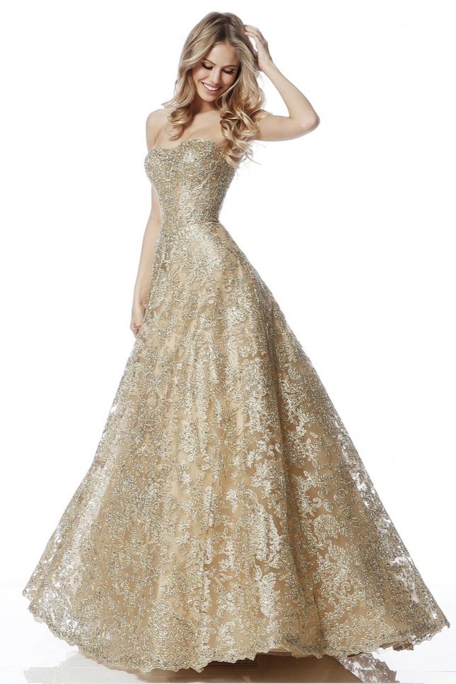 gold metallic evening gown