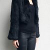 Cropped Long Sleeve Woven Fur Jacket Black - Image 2