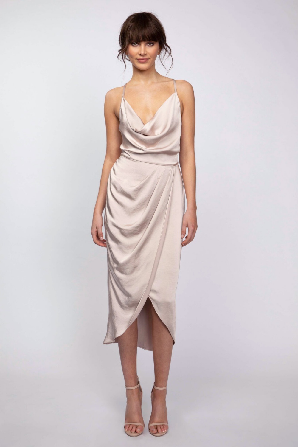 cowl neck champagne dress