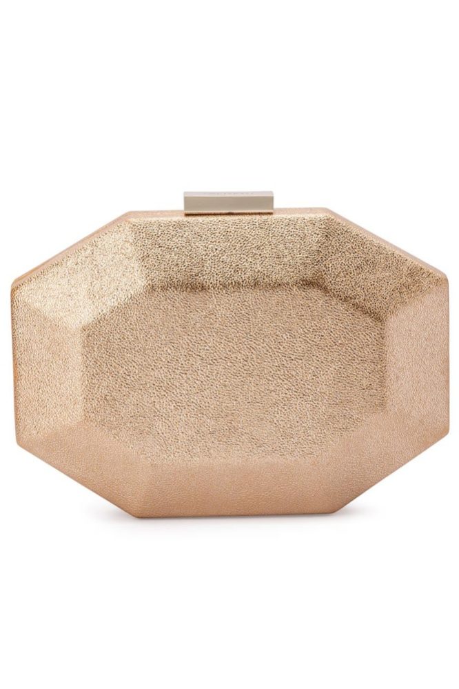 Metallic Texture Faceted Clutch Gold