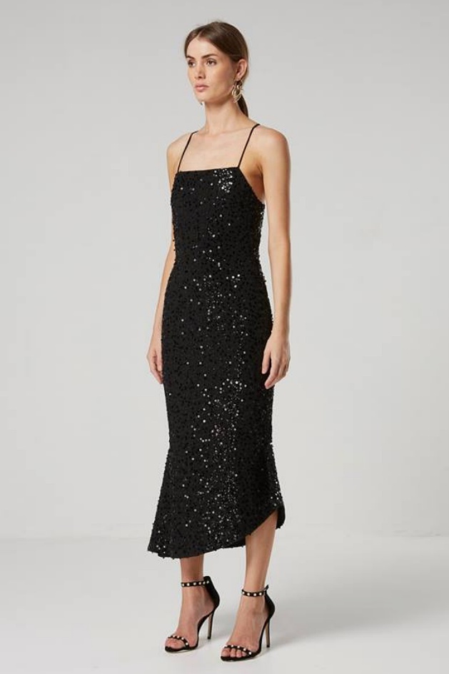 Sequin Slip Midi Dress Black – Haute on ...