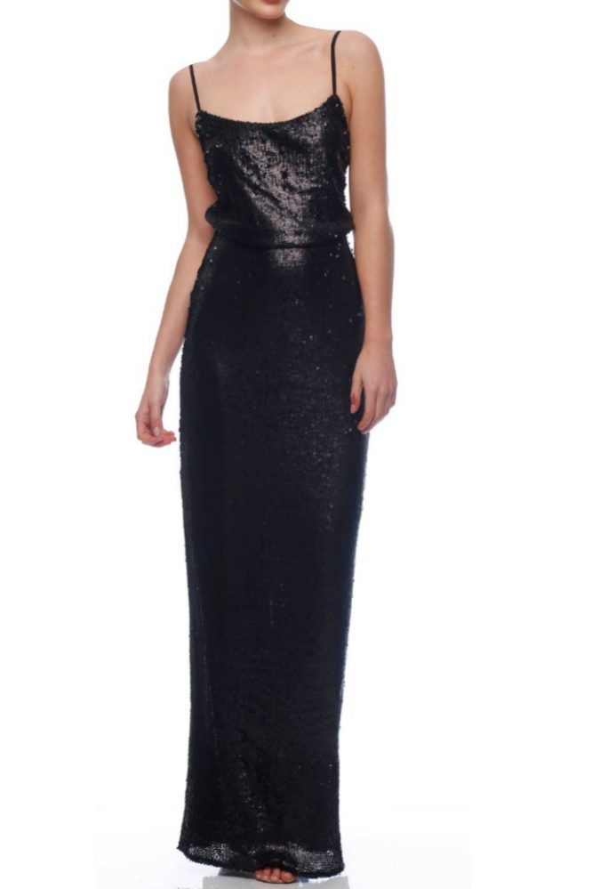 Sequin Relaxed Column Gown Black