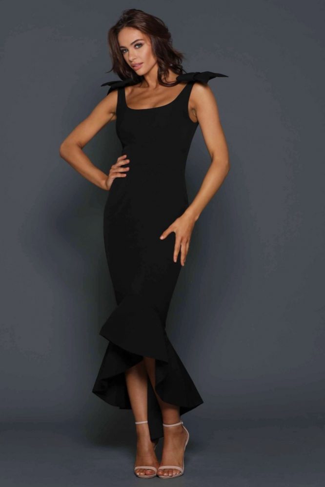 Scoop Neck Fishtail Dress Black