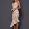 V Neck Frill Beaded Dress Nude Gold - Image 2