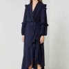 Long Sleeve Wrap Frill Dress Navy - Image 2