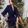 Long Sleeve Wrap Frill Dress Navy - Image 5