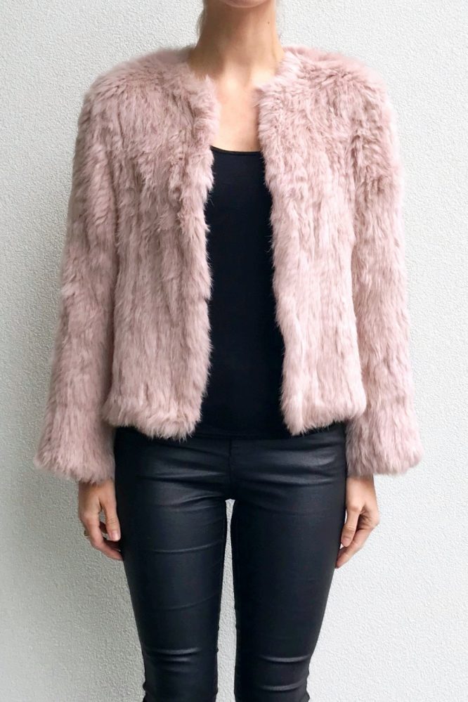 Long Sleeve Woven Fur Jacket Blush