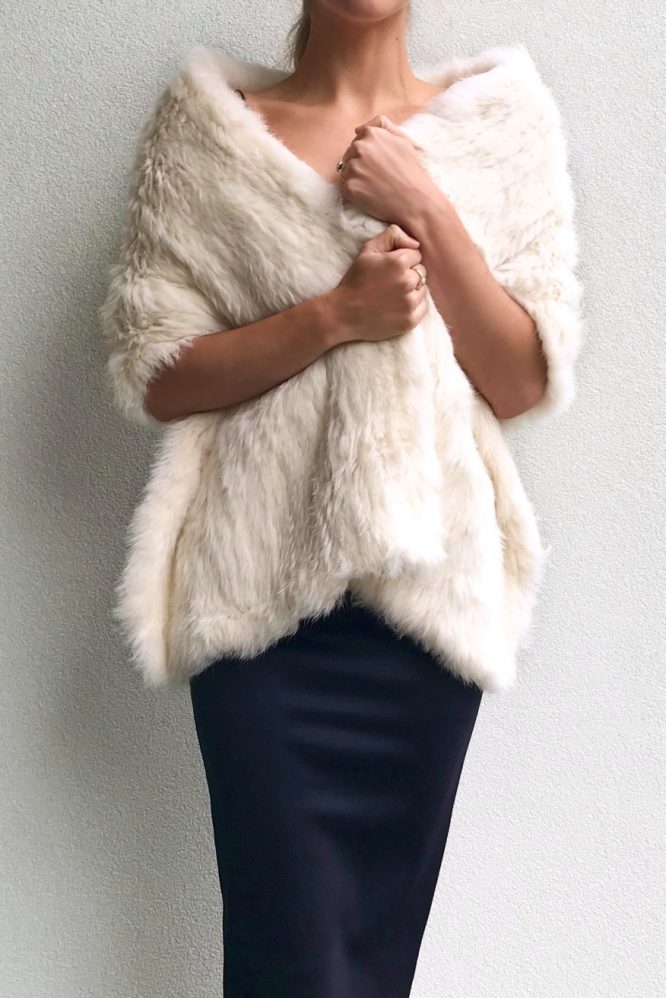 Woven Fur Shawl Cream