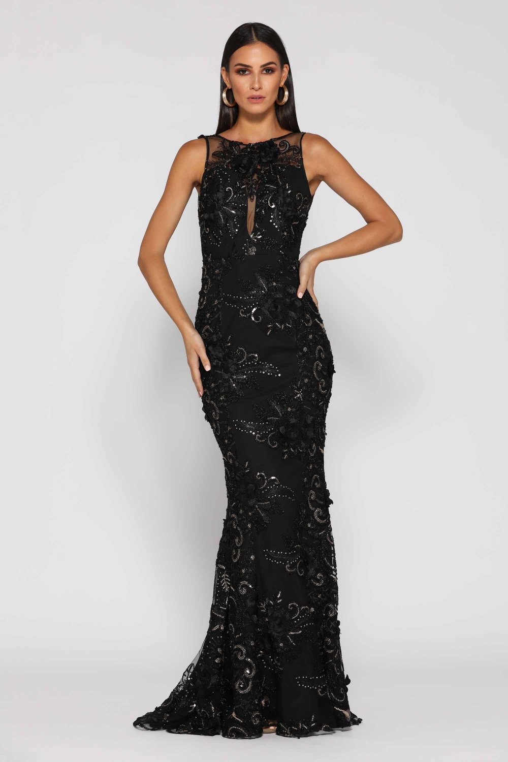 black lace illusion gown