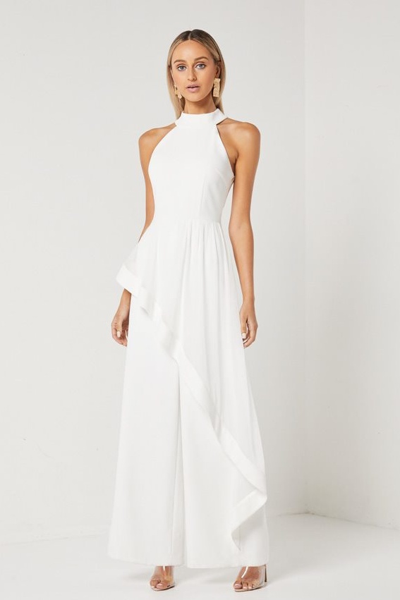 High Neck Overlay Jumpsuit White ...