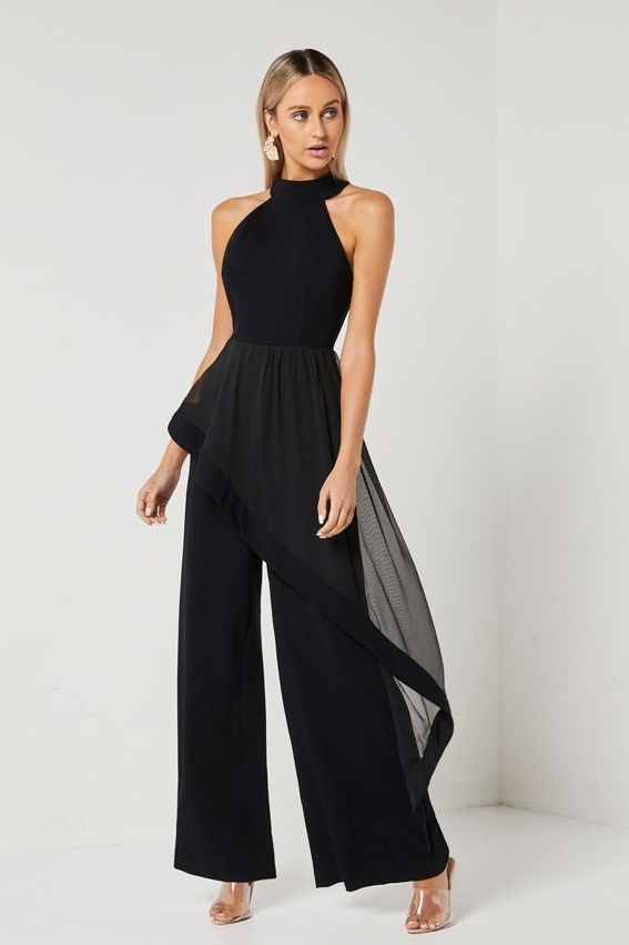 High Neck Overlay Jumpsuit Black – Haute on High