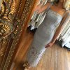Sheer Lace Bow Midi Dress Silver - Image 6
