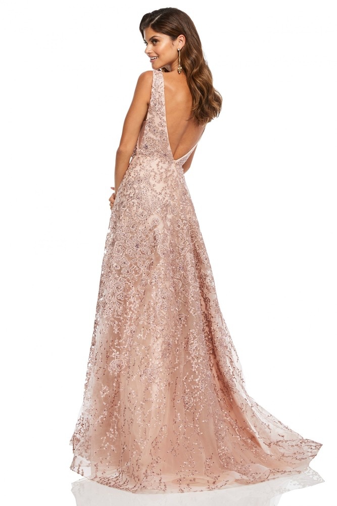 Vneck sequin dress w/split JBLJF-WL20810 Rose gold – Etcetera Bridal