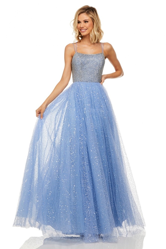 Floral Lace Appliqued Ice Blue Princess Ball Gown Dress - Xdressy