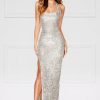 Halter Sequin Split Gown Silver - Image 3